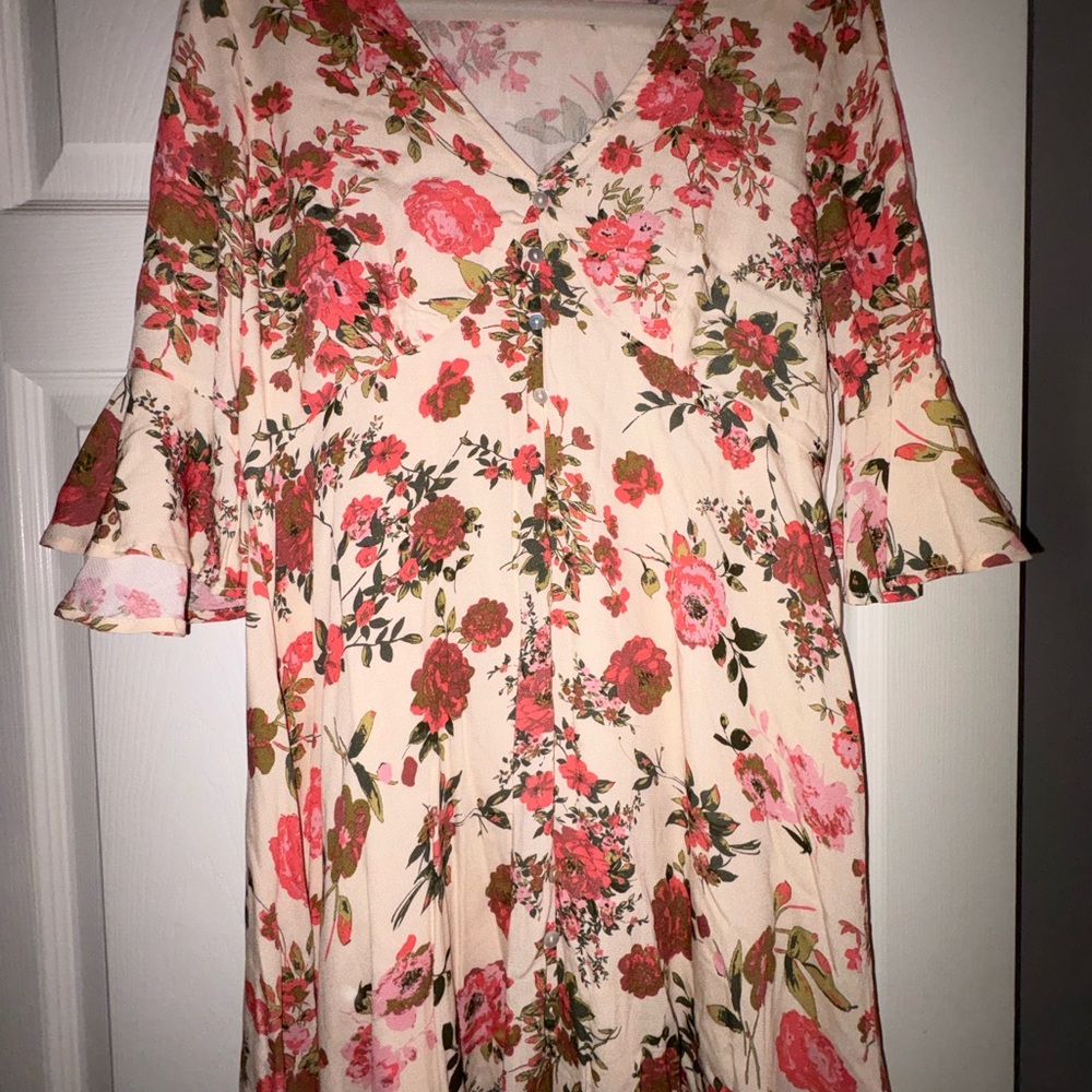Chelsea & Violet Floral Mini Dress - Pink and Cream